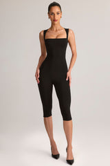 Modal Square-Neck Bodycon Capri Jumpsuit in Black