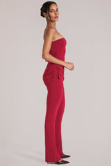 Mid-Rise Fitted Trousers in Cherry Red