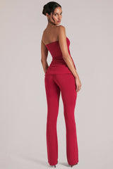 Mid-Rise Fitted Trousers in Cherry Red