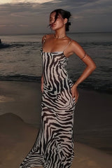 Tie Back Zebra Print Slim Fit Maxi Dress