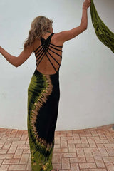Floral Print Backless Tie Slim Fit Maxi Dress