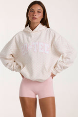 Oversized Applique Hoodie in Blush Polka Dot