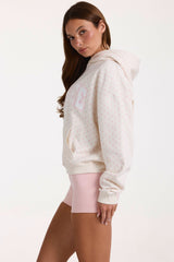 Oversized Applique Hoodie in Blush Polka Dot