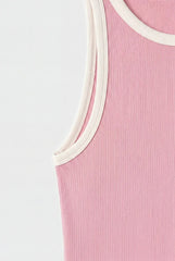 Contrast Rib Tank Top - Deep Pink - Savys Retail -