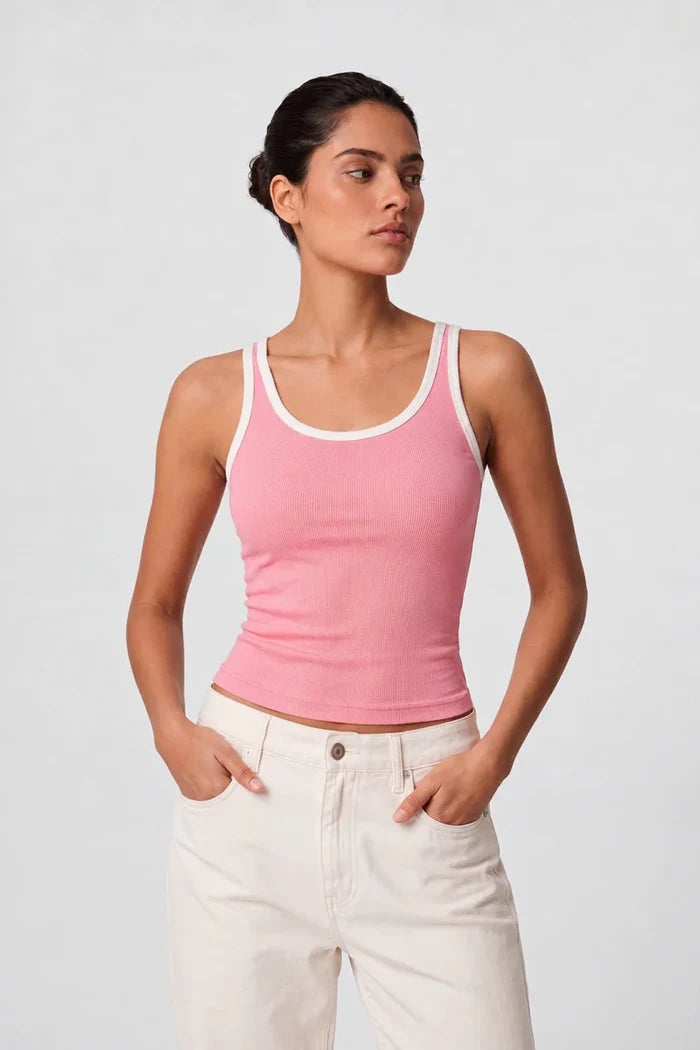 Contrast Rib Tank Top - Pastel Pink - Savys Retail -