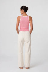 Contrast Rib Tank Top - Pastel Pink - Savys Retail -