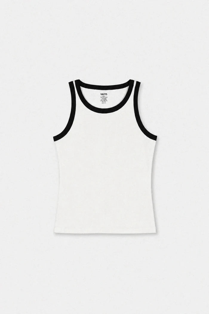 Contrast Rib Tank Top - White - Savys Retail -