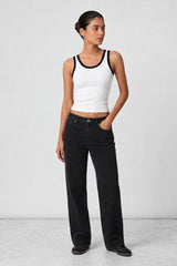Contrast Rib Tank Top - White - Savys Retail -