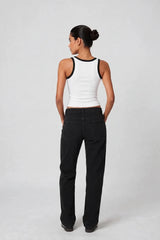 Contrast Rib Tank Top - White - Savys Retail -