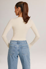 Modal Plunge Long-Sleeve Bodysuit in Ivory