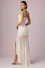 Ruched Asymmetric Corset Gown in Ivory