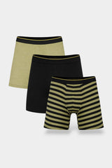 Men Long Leg Boxer Brief (Pack of 3) - Olive Stripped - Savys Retail -