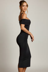 Off-Shoulder Draped Midaxi Dress in Black