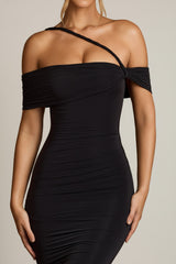 Off-Shoulder Draped Midaxi Dress in Black