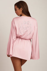 Embellished Wrap-Over Robe in Baby Pink