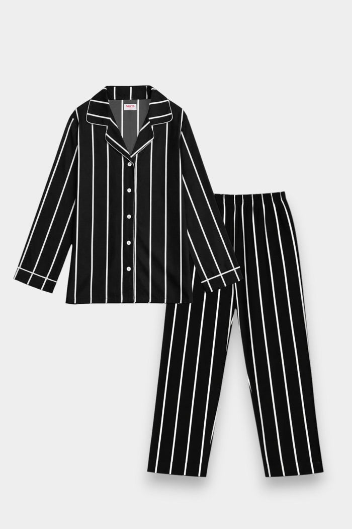 Women Cotton Sleepwear Set – Midnight Stripe - Savys Retail -