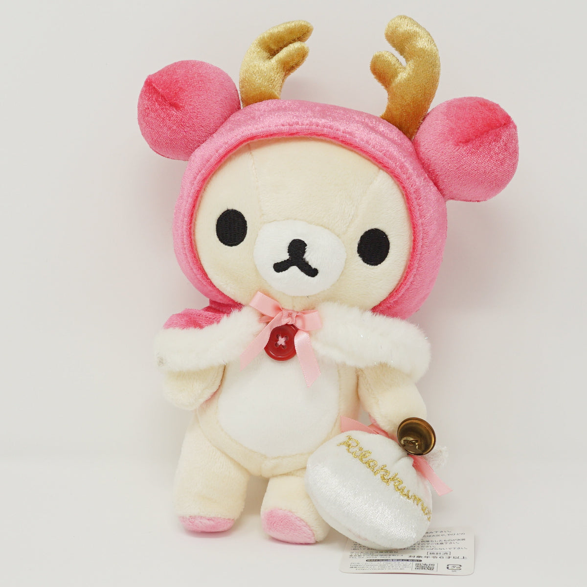 2008 Korilakkuma with Pink Hood & Reindeer Antlers Plush - Christmas Rilakkuma Store Limited - San-X
