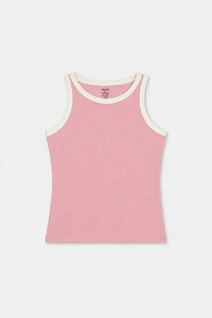 Contrast Rib Tank Top - Deep Pink - Savys Retail -