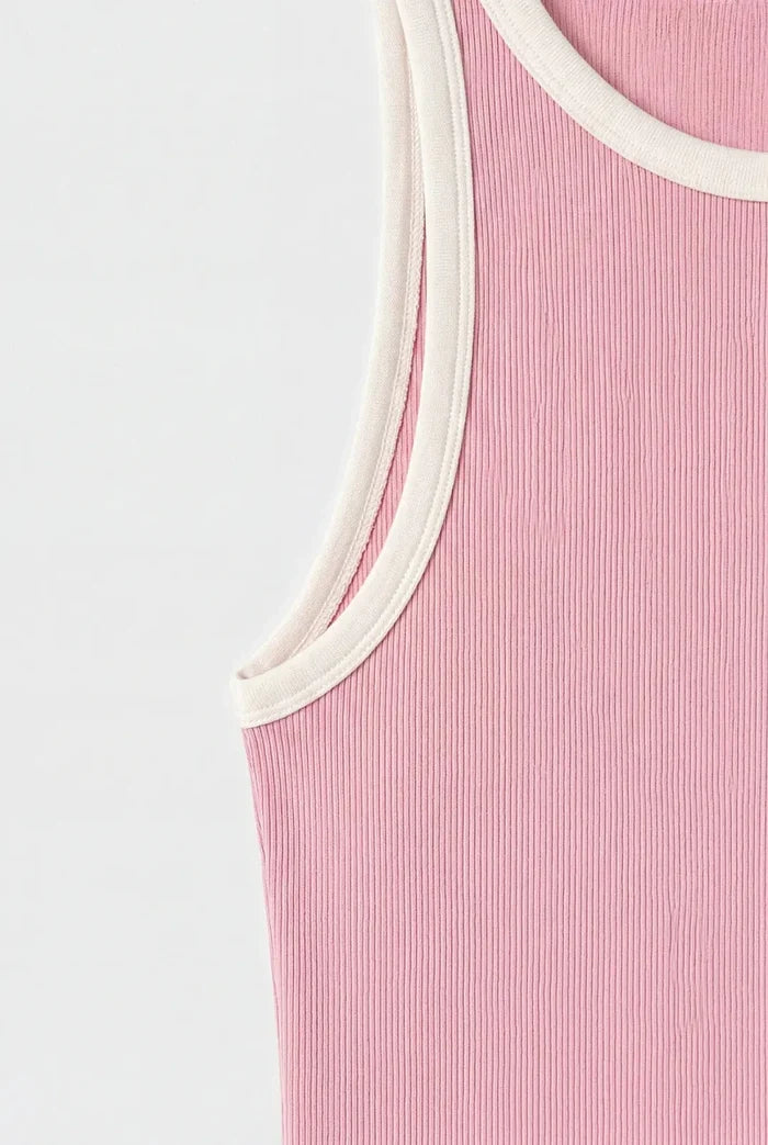 Contrast Rib Tank Top - Deep Pink - Savys Retail -
