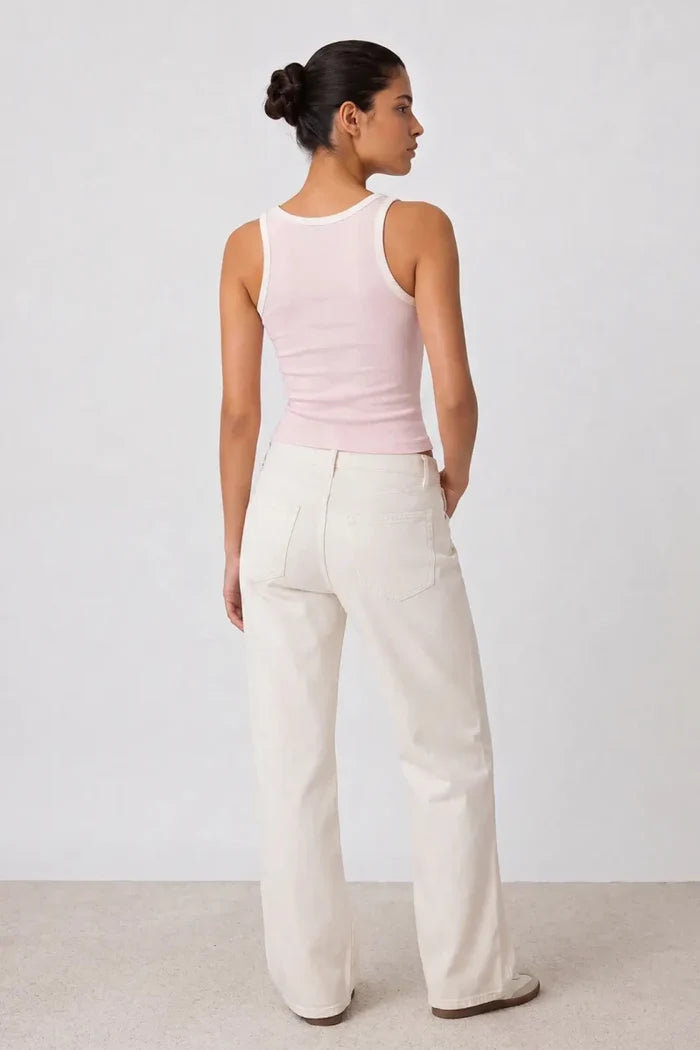 Contrast Rib Tank Top - Light Pink - Savys Retail -