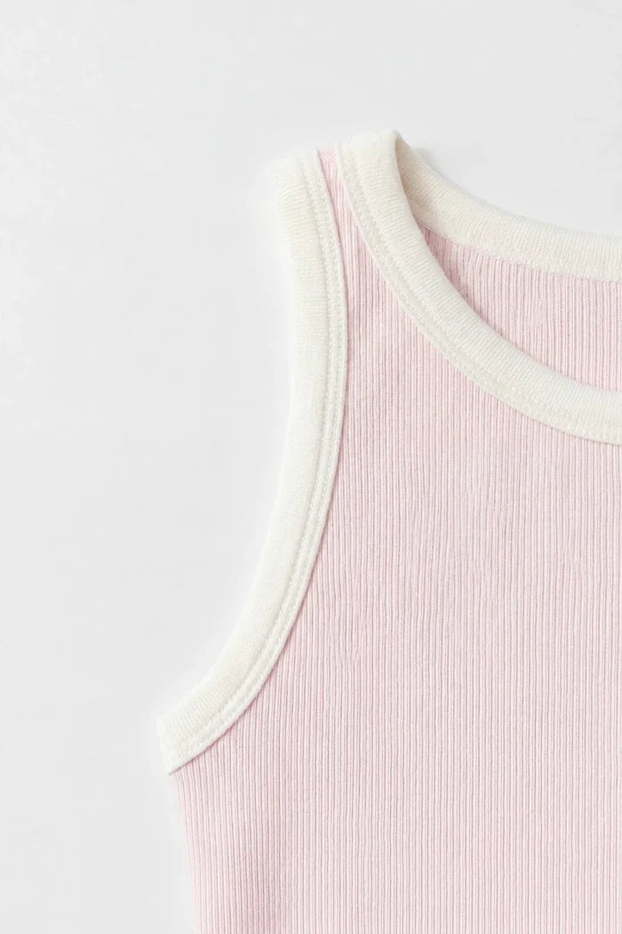 Contrast Rib Tank Top - Light Pink - Savys Retail -