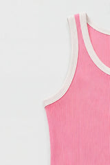 Contrast Rib Tank Top - Pastel Pink - Savys Retail -