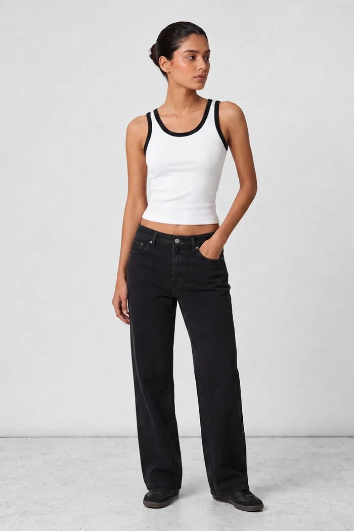 Contrast Rib Tank Top - White - Savys Retail -