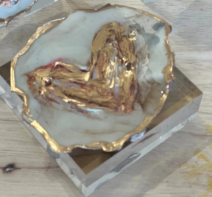 Gilded Heart Lucite Block - Original