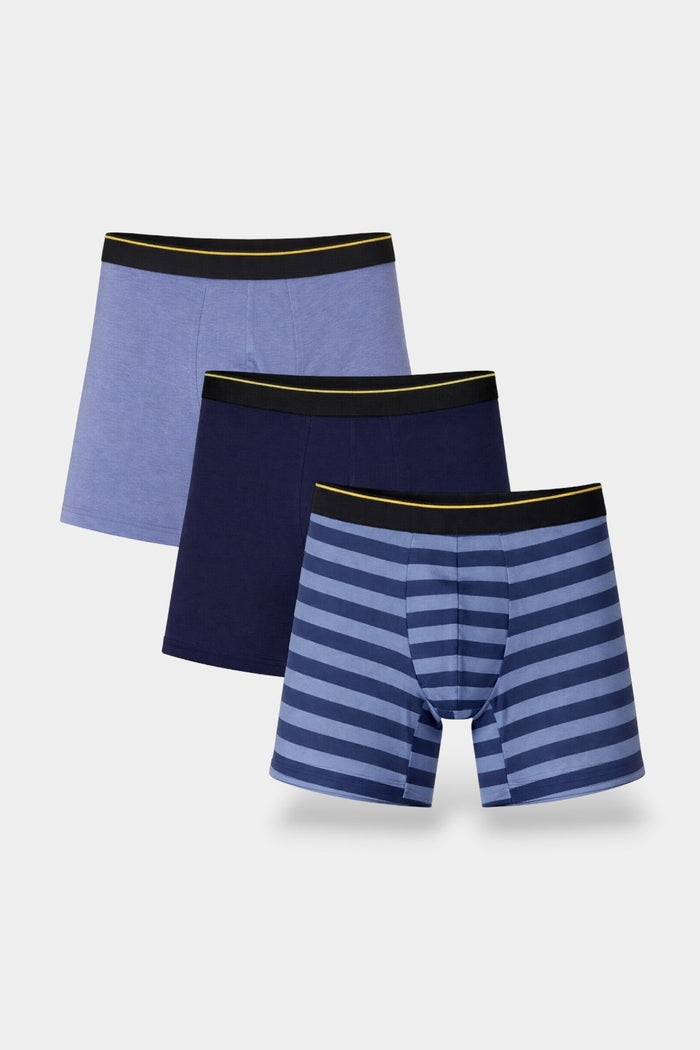 Men Long Leg Boxer Brief (Pack of 3) - Navy / Blue Stripes - Savys Retail -