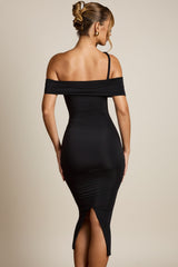 Off-Shoulder Draped Midaxi Dress in Black