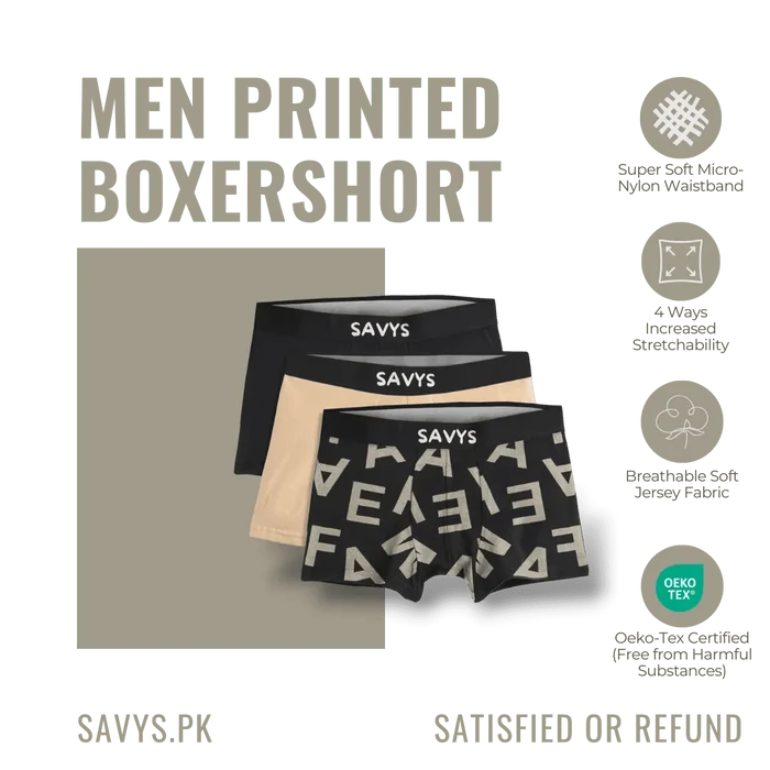 Men Printed Boxershort Underwear (Pack of 3) - Savys Retail -