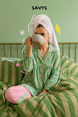 Women Cotton Sleepwear Set – Mint Blossom - Savys Retail -
