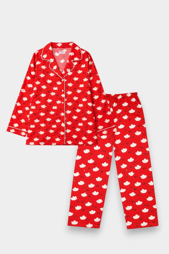 Women Cotton Sleepwear Set – Strawberry Bunny Red - Savys Retail -